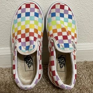 Vans Off The Wall Canvas Slip On Shoes Rainbow Checkered Kids Size 12